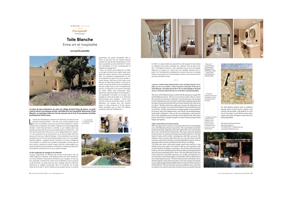 Côte Magazine — Toile Blanche press coverage