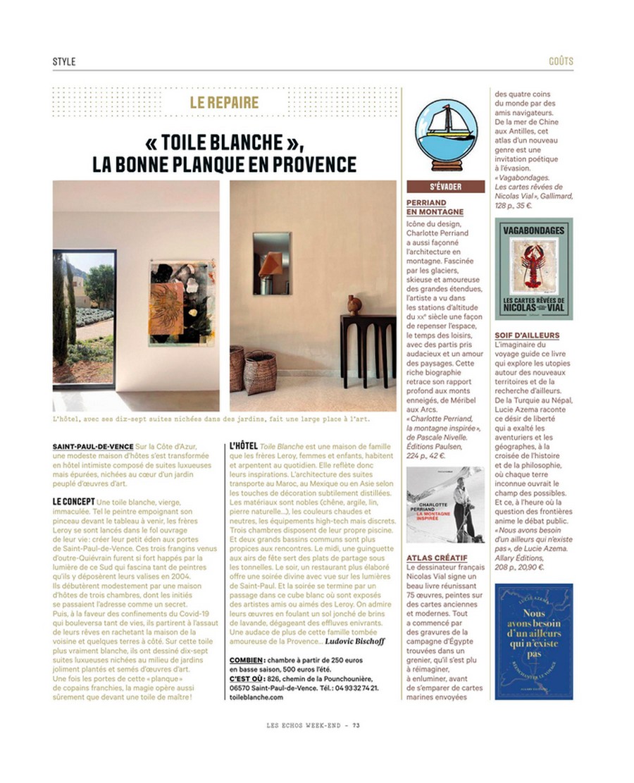 Les Echos Weekend — Toile Blanche press coverage