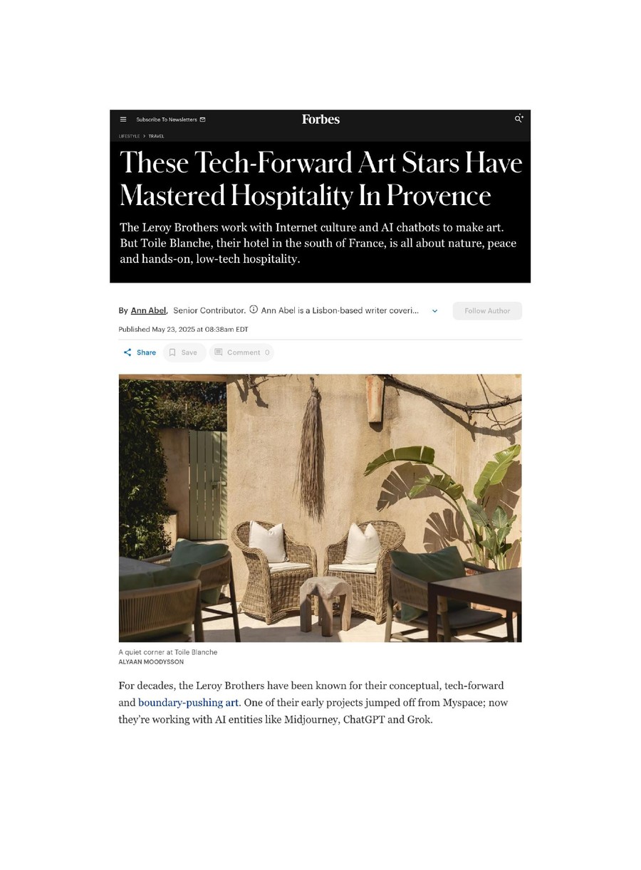 Forbes — Toile Blanche press coverage