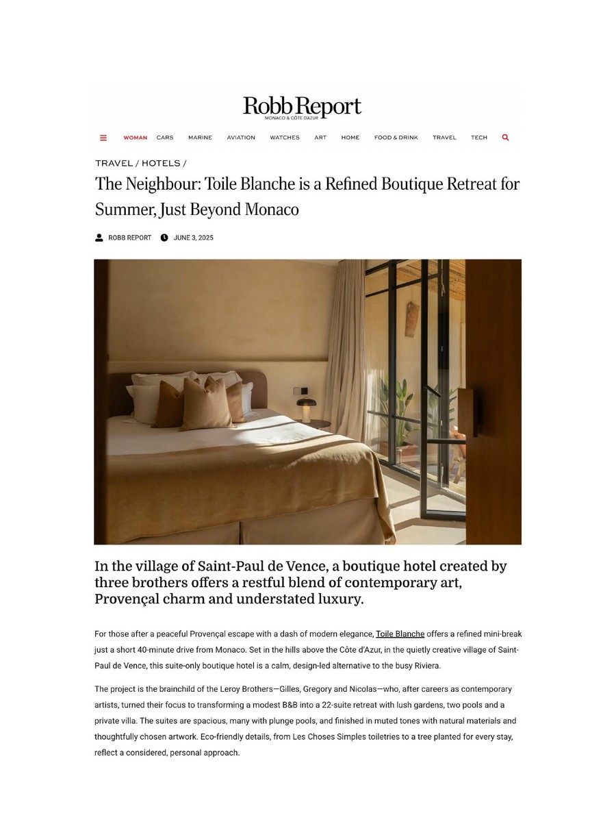 Robb Report — Toile Blanche press coverage