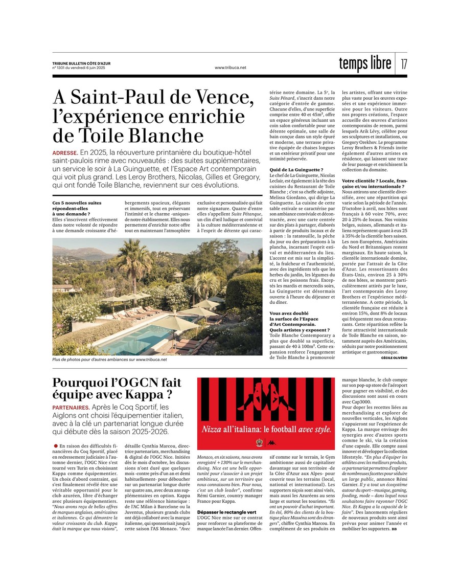 Tribuca — Toile Blanche press coverage