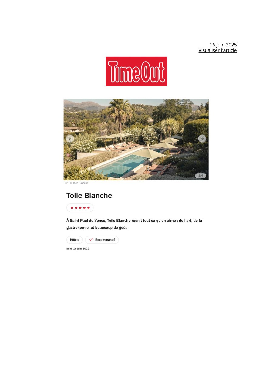 Time Out — Toile Blanche press coverage