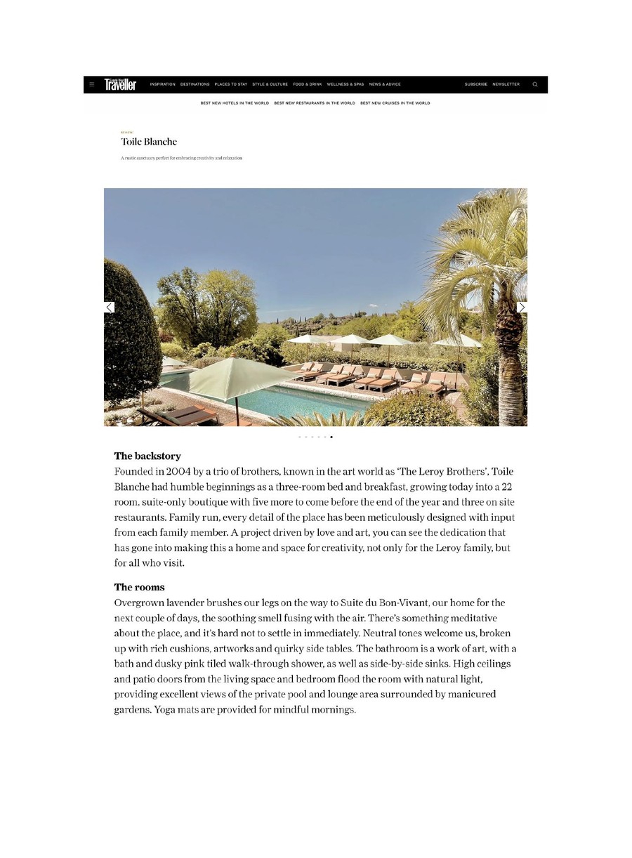 Condé Nast Traveller — Toile Blanche press coverage