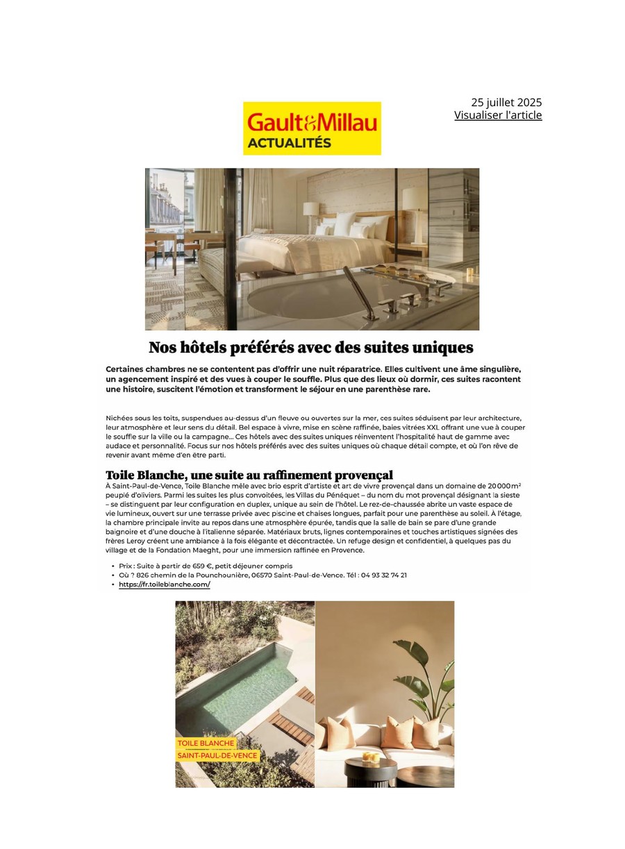 Gault & Millau — Toile Blanche press coverage