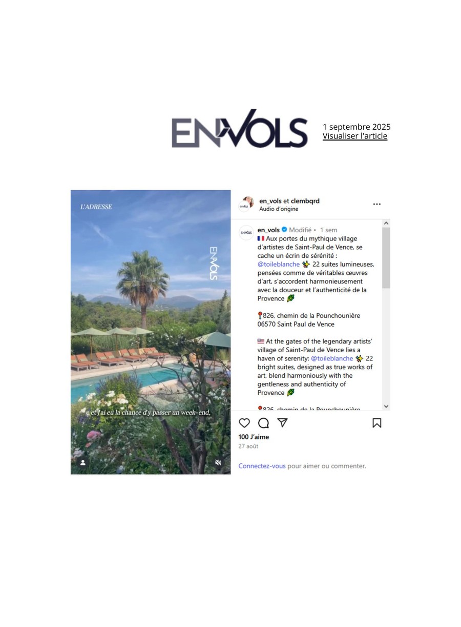 En Vols — Toile Blanche press coverage