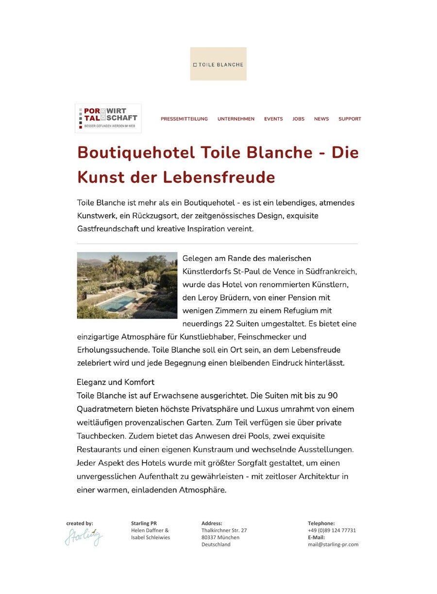 Portal Der Wirtschaft — Toile Blanche press coverage