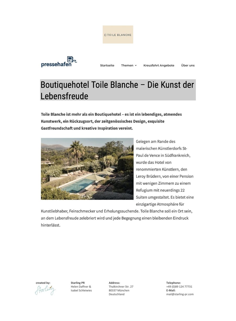 Pressehafen — Toile Blanche press coverage